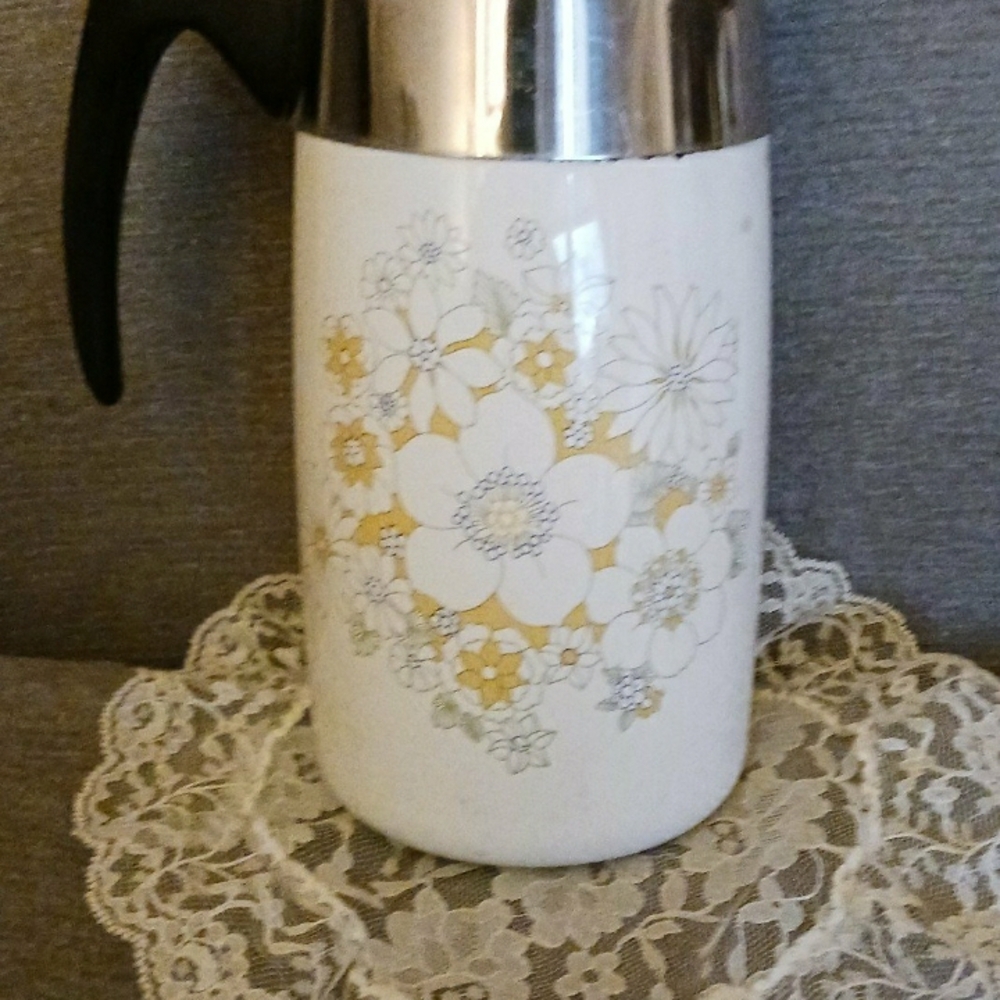 Floral White and Silver Coffee Carafe